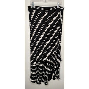 Chico’s Black & White Striped Maxi Skirt – Size 2 (12/14), High-Low Hem Knit